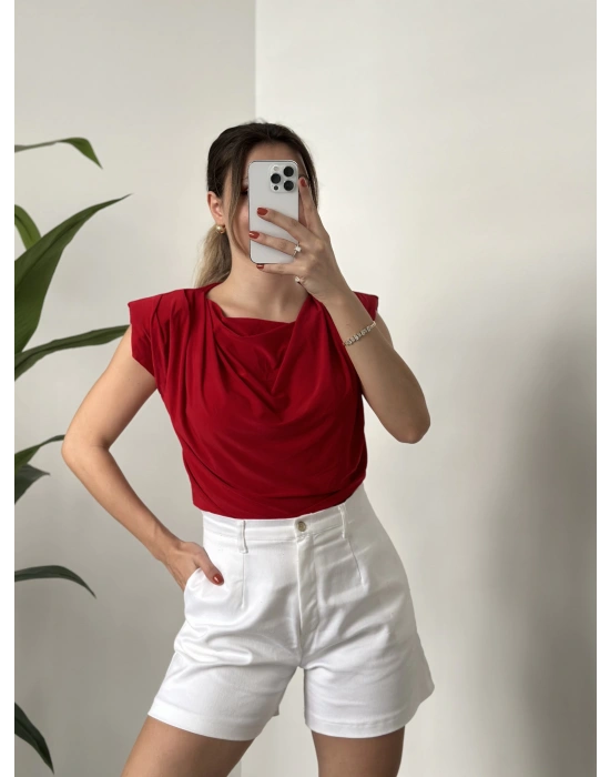 Önü Büzgülü Vatkalı Sandy Bluz bordo