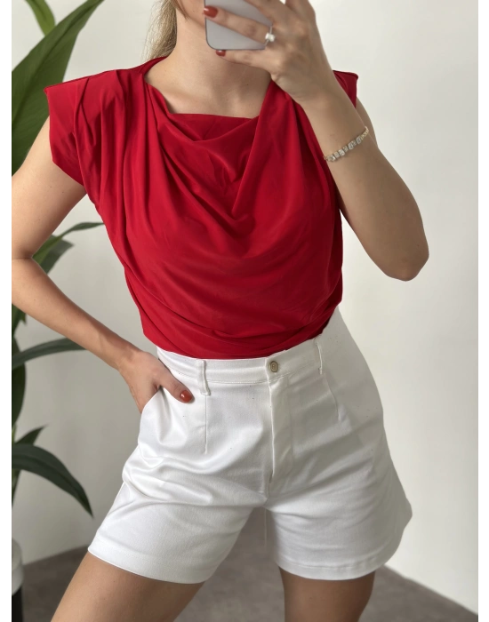 Önü Büzgülü Vatkalı Sandy Bluz bordo