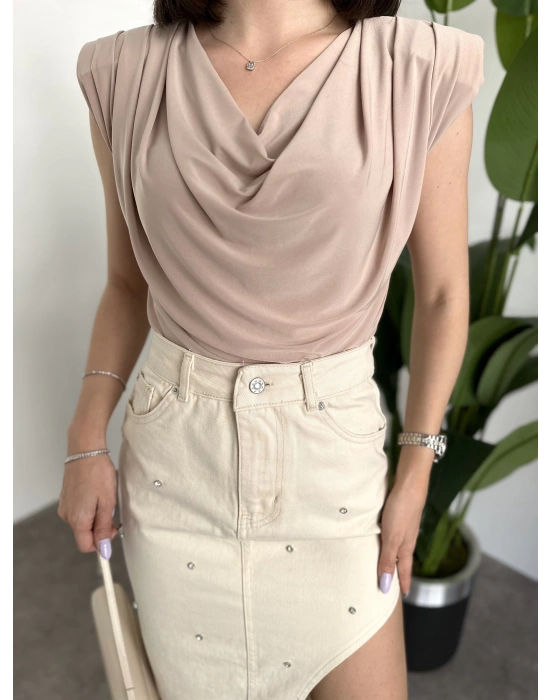 Önü Büzgülü Vatkalı Sandy Bluz Taş