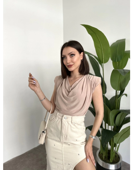 Önü Büzgülü Vatkalı Sandy Bluz Taş