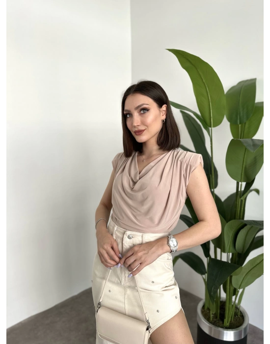 Önü Büzgülü Vatkalı Sandy Bluz Taş