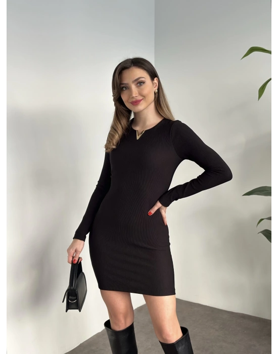 Ottoman kumaş yaka detaylı elbise siyah