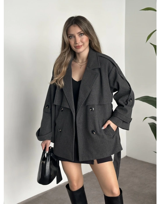 Oversize ara boy standart kaşe kaban antrasit