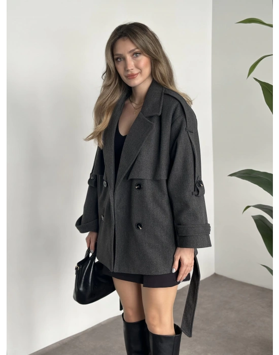 Oversize ara boy standart kaşe kaban antrasit