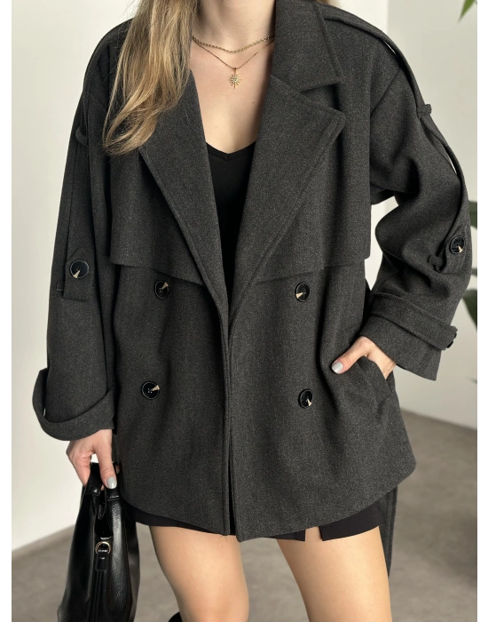 Oversize ara boy standart kaşe kaban antrasit