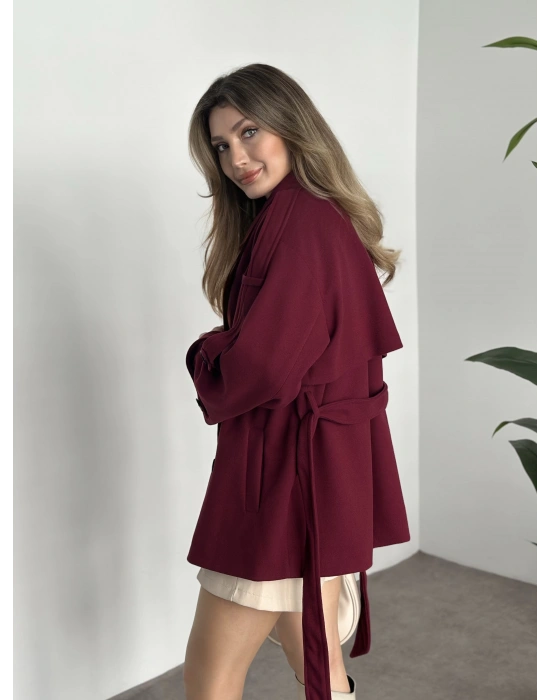 Oversize ara boy standart kaşe kaban bordo