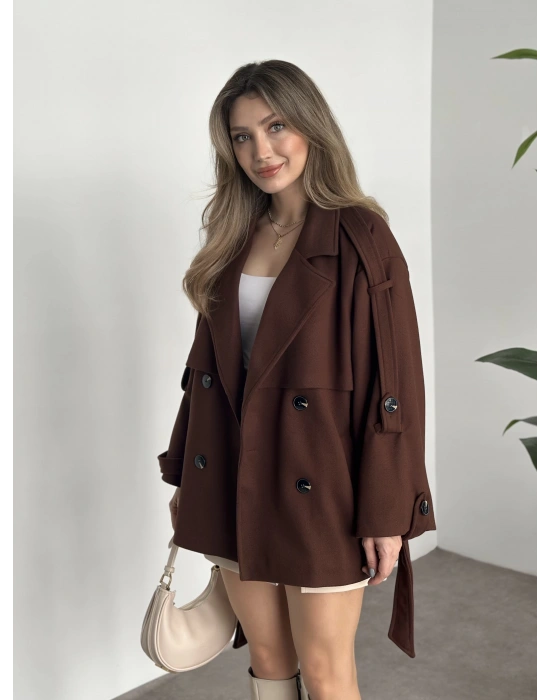 Oversize ara boy standart kaşe kaban kahve