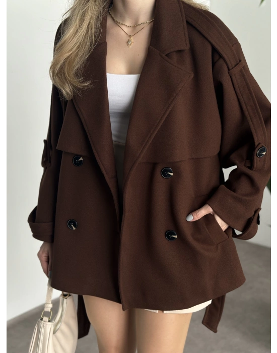 Oversize ara boy standart kaşe kaban kahve