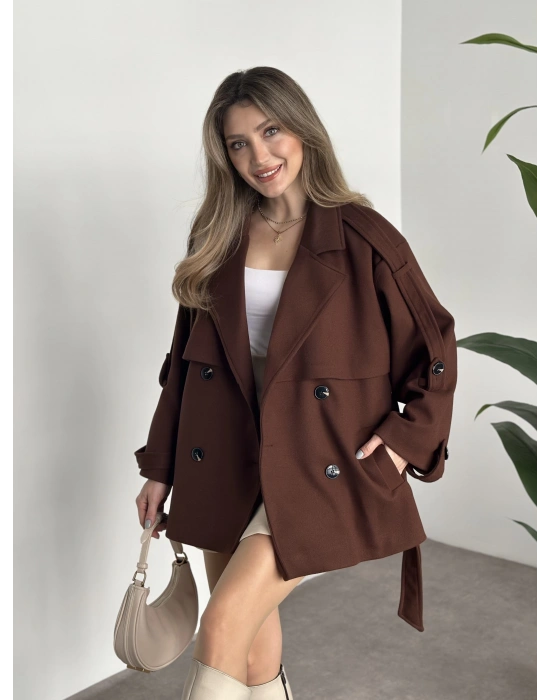 Oversize ara boy standart kaşe kaban kahve