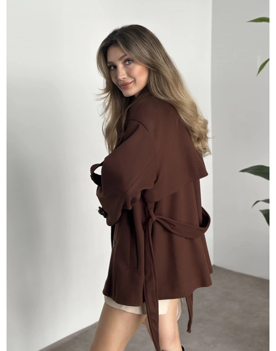 Oversize ara boy standart kaşe kaban kahve