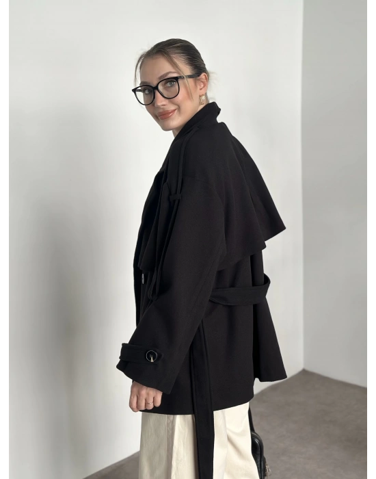 Oversize ara boy standart kaşe kaban siyah