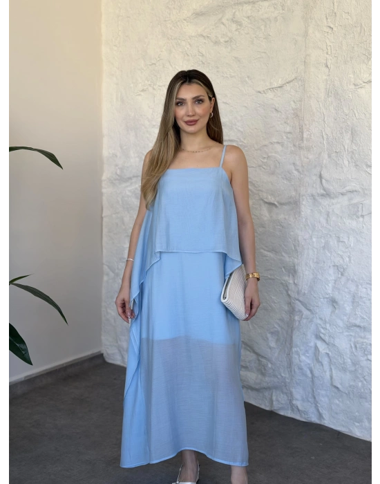 Oversize askısı ayarlanabilir tül modal elbise bebek mavisi
