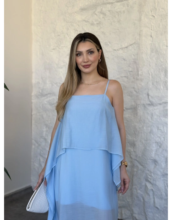 Oversize askısı ayarlanabilir tül modal elbise bebek mavisi