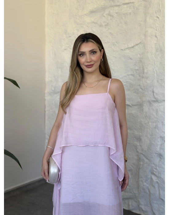Oversize askısı ayarlanabilir tül modal elbise pembe