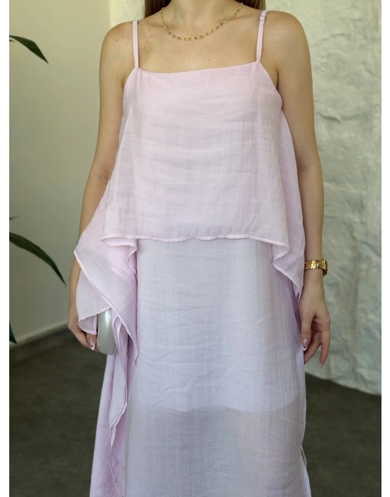 Oversize askısı ayarlanabilir tül modal elbise pembe
