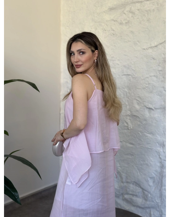 Oversize askısı ayarlanabilir tül modal elbise pembe