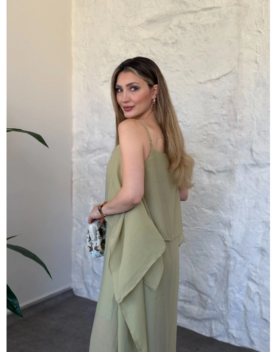 Oversize askısı ayarlanabilir tül modal elbise yeşil