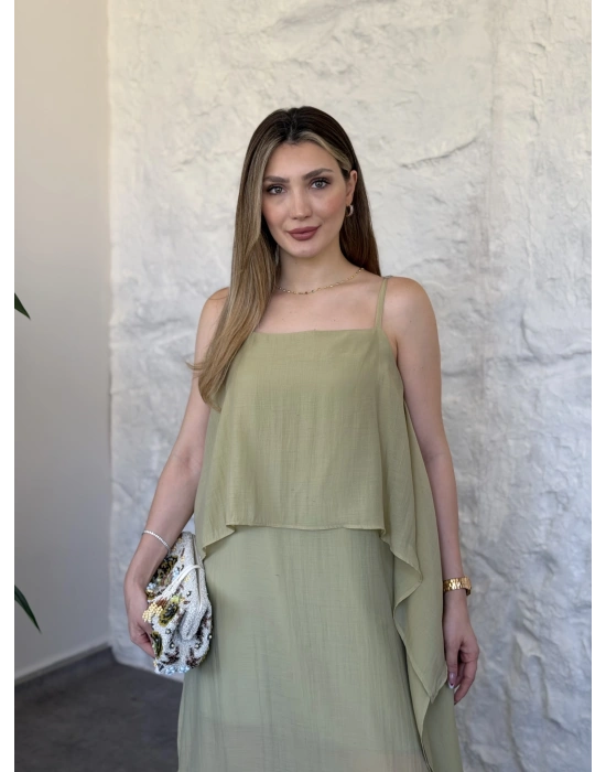 Oversize askısı ayarlanabilir tül modal elbise yeşil