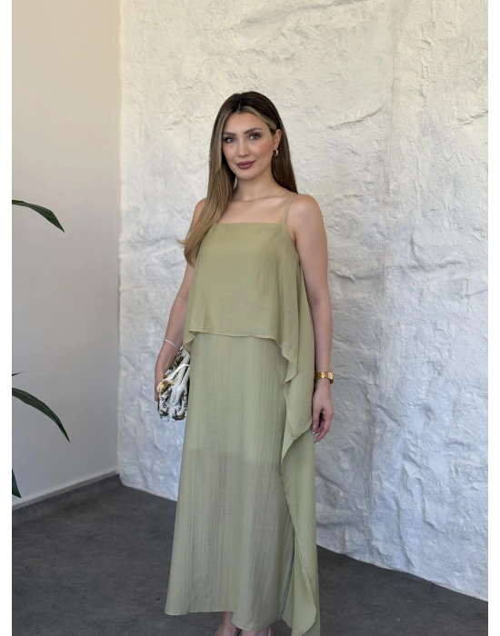 Oversize askısı ayarlanabilir tül modal elbise yeşil