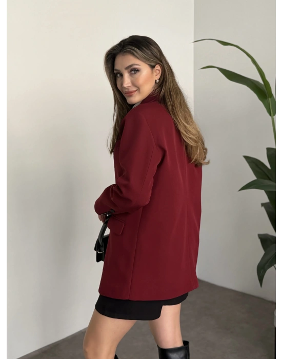 Oversize düğme detaylı blazer ceket bordo