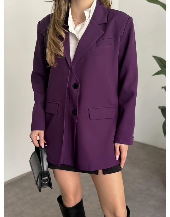 Oversize düğme detaylı blazer ceket mürdüm