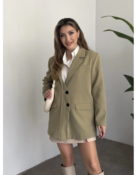 Oversize düğme detaylı blazer ceket yeşil