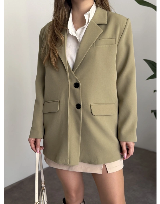 Oversize düğme detaylı blazer ceket yeşil