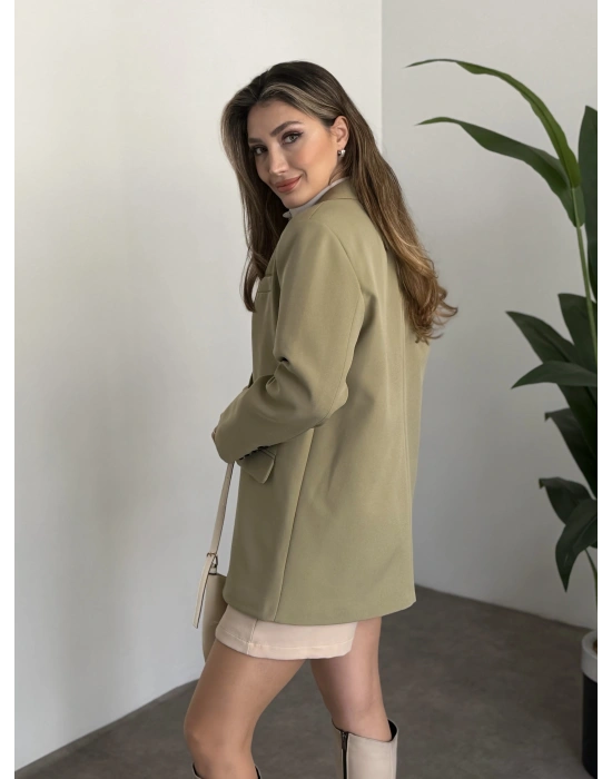 Oversize düğme detaylı blazer ceket yeşil