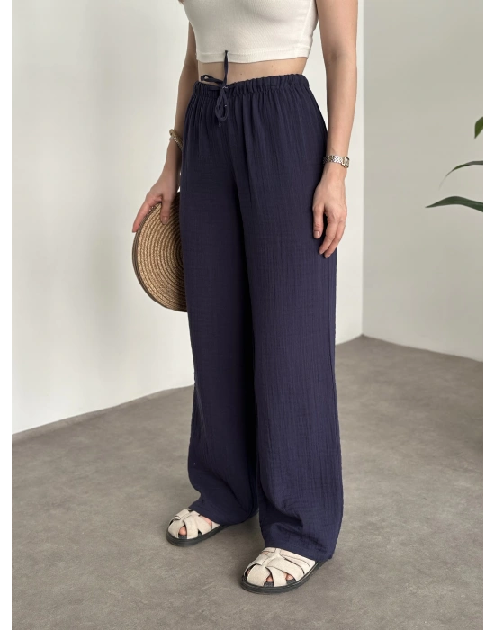 Pamuklu keten şalvar pantolon Lacivert