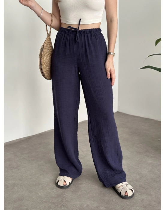 Pamuklu keten şalvar pantolon Lacivert