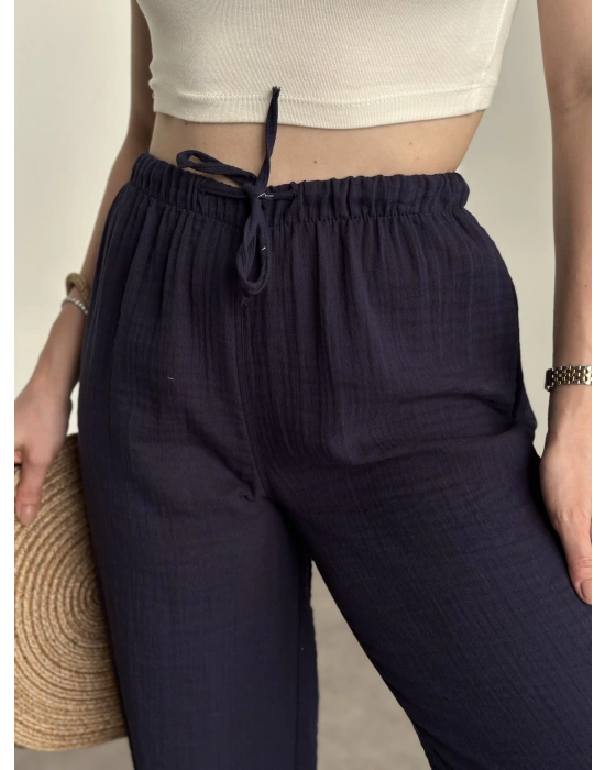 Pamuklu keten şalvar pantolon Lacivert