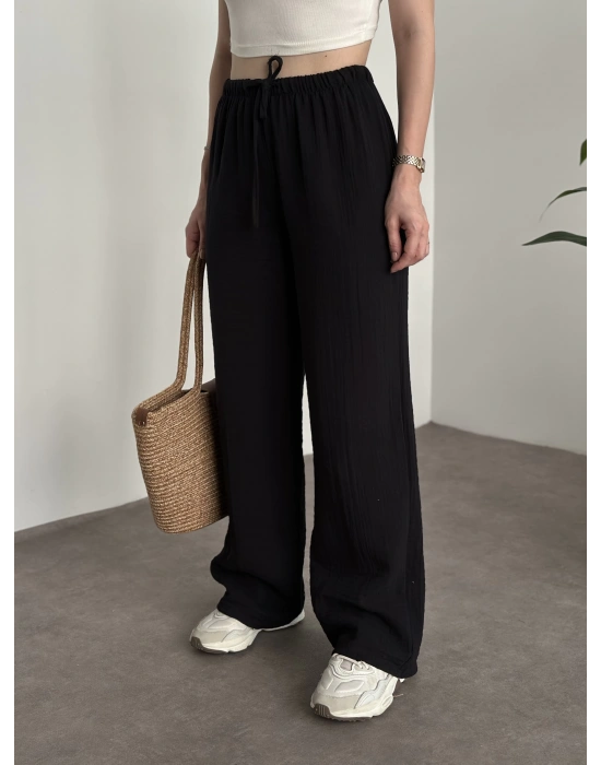 Pamuklu keten şalvar pantolon siyah