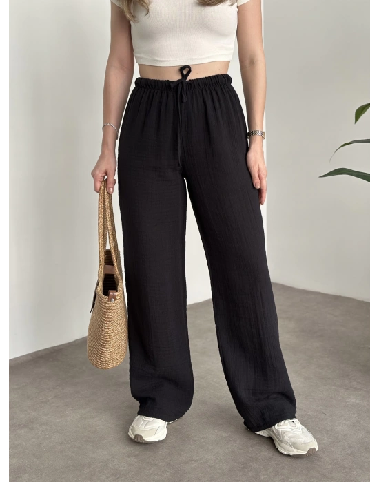 Pamuklu keten şalvar pantolon siyah