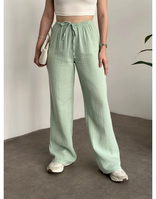 Pamuklu keten şalvar pantolon yeşil