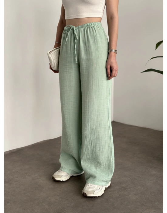 Pamuklu keten şalvar pantolon yeşil
