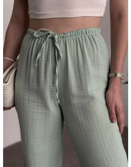 Pamuklu keten şalvar pantolon yeşil