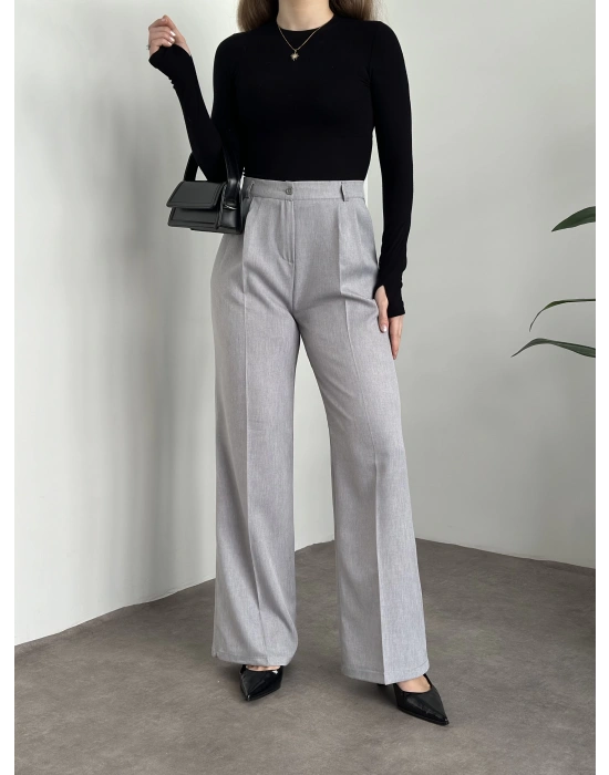 Pensli palazzo ince kumaş pantolon gri