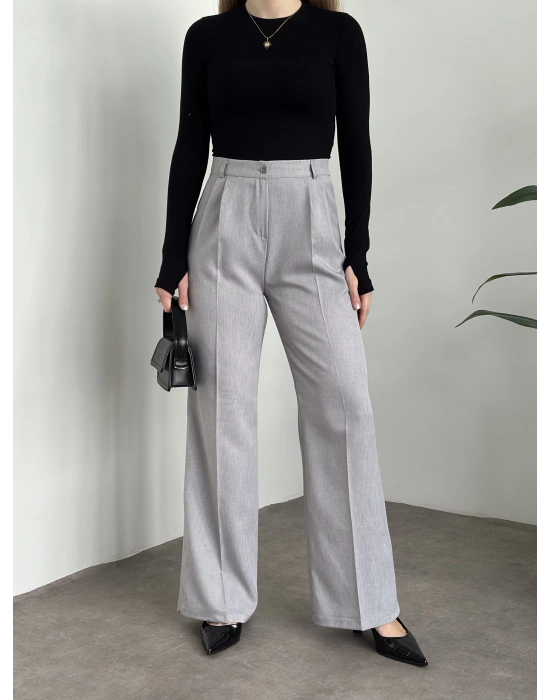 Pensli palazzo ince kumaş pantolon gri