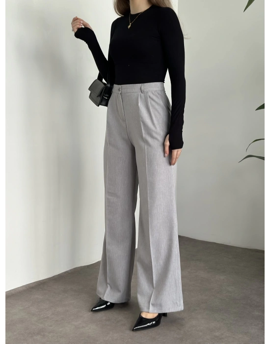 Pensli palazzo ince kumaş pantolon gri