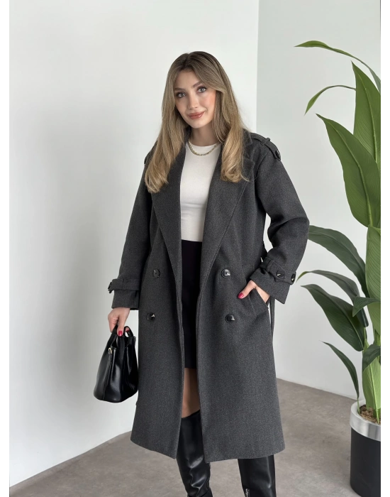 Premium kalite astarlı kaşe kaban antrasit