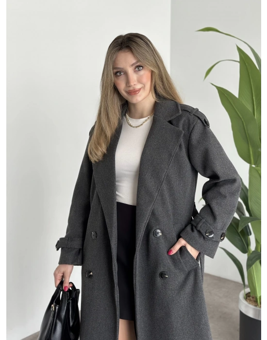 Premium kalite astarlı kaşe kaban antrasit