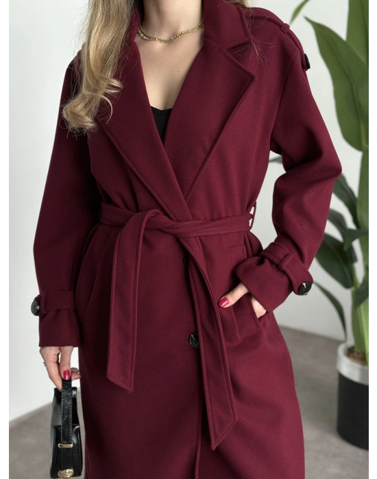 Premium kalite astarlı kaşe kaban bordo