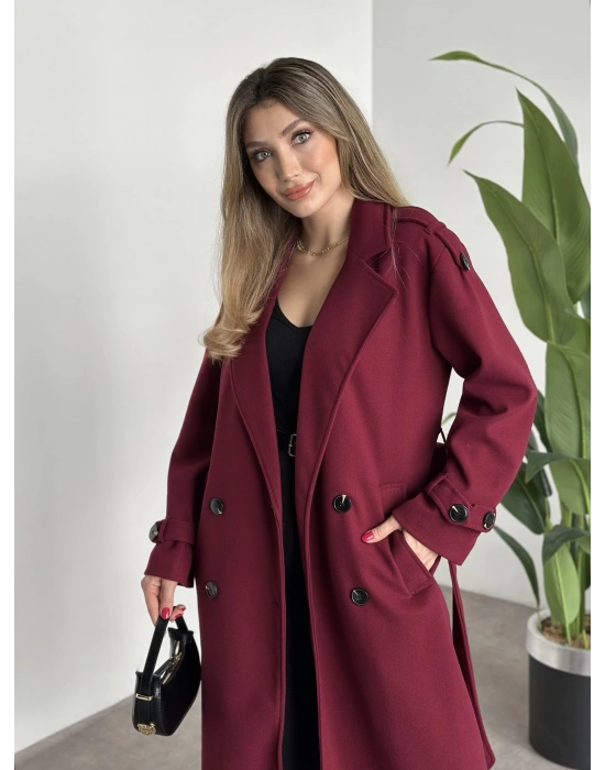 Premium kalite astarlı kaşe kaban bordo