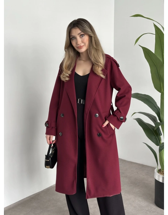 Premium kalite astarlı kaşe kaban bordo