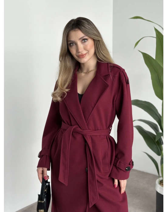 Premium kalite astarlı kaşe kaban bordo