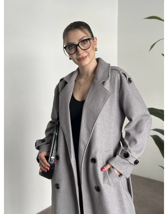 Premium kalite astarlı kaşe kaban gri