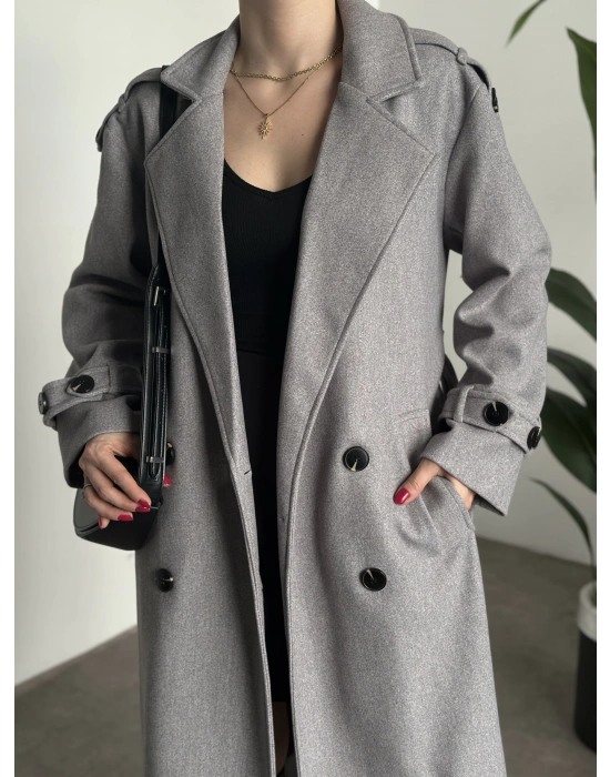 Premium kalite astarlı kaşe kaban gri