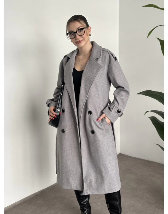 Premium kalite astarlı kaşe kaban gri