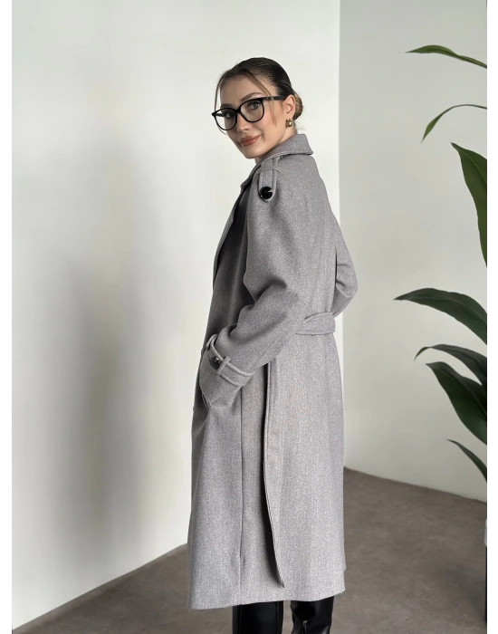 Premium kalite astarlı kaşe kaban gri