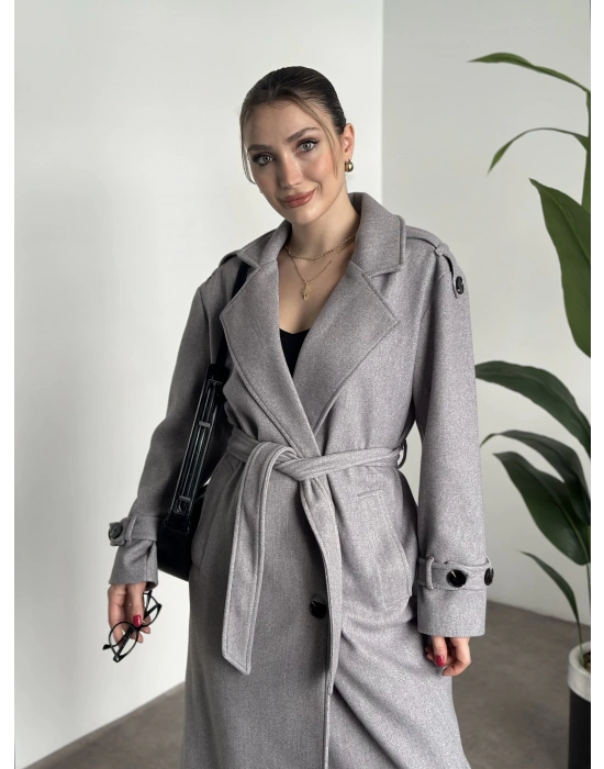 Premium kalite astarlı kaşe kaban gri